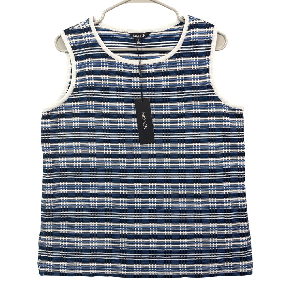 Misook Women's Medium Acrylic Knit Sleeveless Tank Top Blue Stripes Pullover NWT